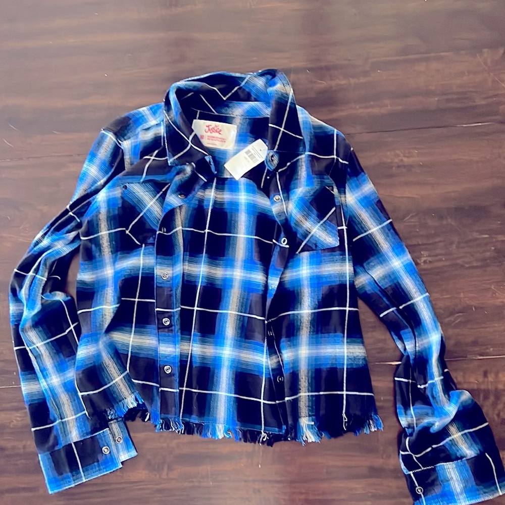 Girls Justice cropped plaid button up size 10
